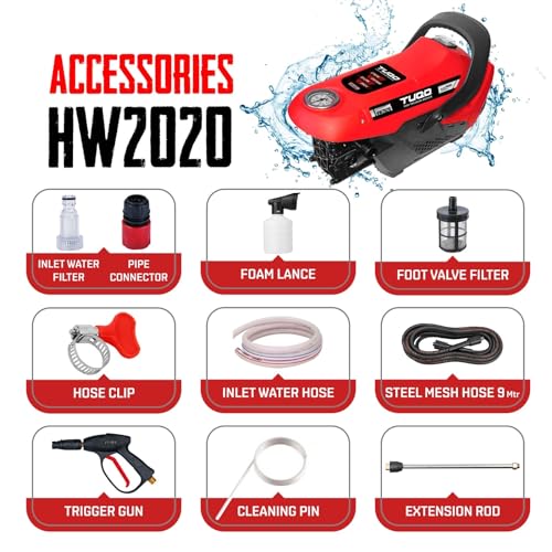 Image of TUQO High Pressure Car Washer, 1750 Watts Motor, 145 Bars Pressure, 10L /Min Flow Rate, 9m Steel Mesh Outlet Hose, Portable for Car, Bike, Home & Outdoor Cleaning- HW2020