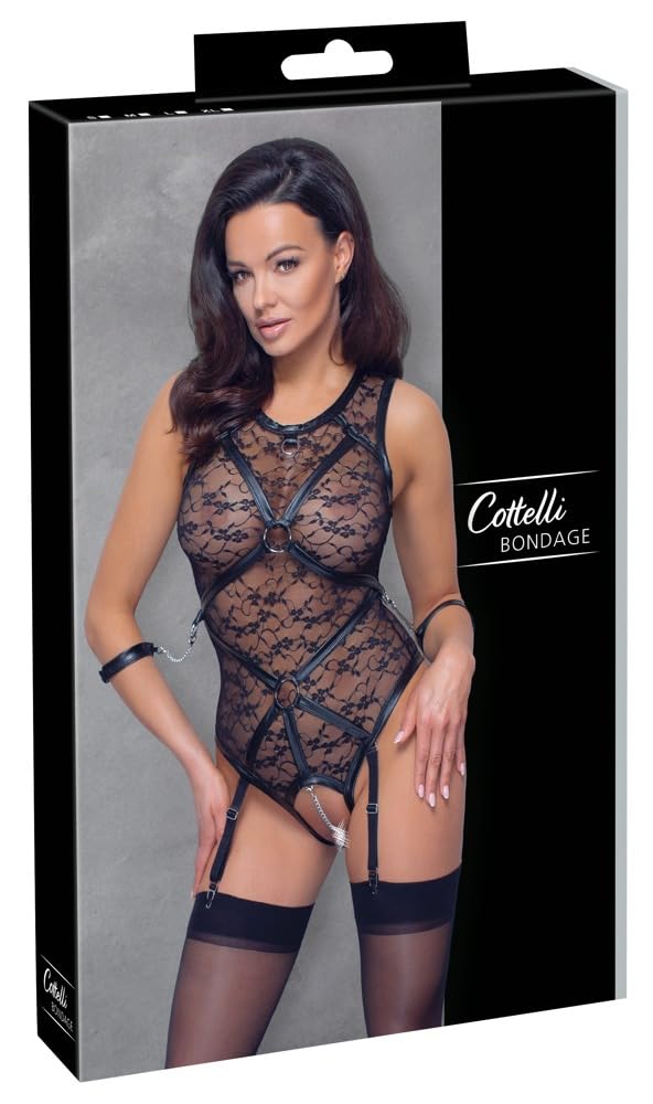 Cottelli Unisex Black Lace Crotchless Restraint Body - Xl
