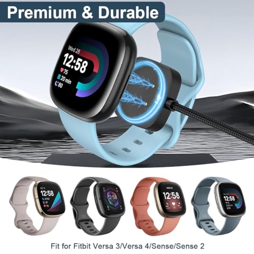 Image of ZORBES Charger for Fitbit Sense 2 /Sense /Versa 4 /Versa 3, 2 in 1 USB C /A Charging Cable for Fitbit Sense 2 /Sense /Versa 4 /Versa 3 Smartwatch, 3.3Ft /100cm Portable Charger Dock Cord