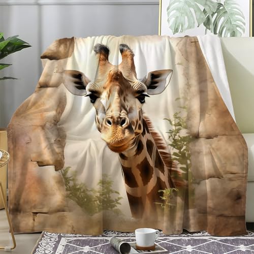 dyausi Plaid Polaire Girafe Jeté de Canapé - Couverture Motif Animal Sauvage Faune Girafe De La Jungle Décoratif - Plaid Lit 1 Personne en Flanelle Doux et...