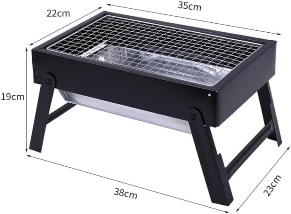 Portable Charcoal BBQ Grill, Foldable Mini Grill for 1-4 People, 38 x 23 x 19 cm, Reinforced Steel Construction, Lightweight 1.03 kg for Camping, Garden, Picnic