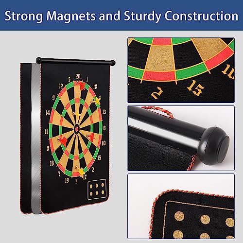 Image of Serveuttam Magnetic Dart Board Game for Kids & Adults - 6 Pc Darts & Mat | Double Faced, Indoor /Outdoor, Portable, Safe, Non-Toxic, Black, EVA