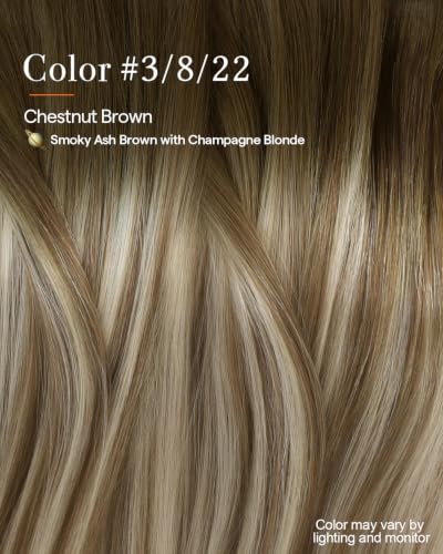 Image of Full Shine Clip in Hair Extensions Brown Ombre Real Hair Clip in Extensions Light Brown Mix Blonde Seamless Human Hair Extension for Women Ease of Use 14 Inch 8 Pcs 120g