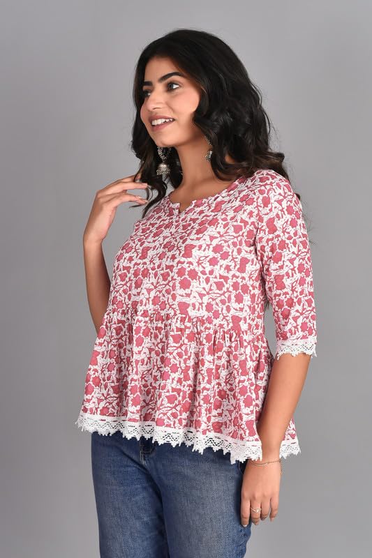 Image of KURTARI Women's Cotton Floral Anarkali Kurti Top | Printed Tunic Short Kurti for Women | Casual Party Ethnic Top