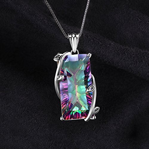 JewelryPalace Multicolor Luxurious 15.2ct Rectangle Genuine Mystic Quartz Pendant Necklaces for Women, 14K White Yellow Rose Plated Gold 925 Sterling Silver Natural Gemstones, 18 Inches Chain3