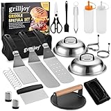 grilljoy Kit de Accesorios Barbacoa de Acero Inoxidable, Juego de Utensilios Barbacoa, Kit Smash Burger, Espátulas para Plancha, Smash Burger Press, 28 Kit Utensilios Barbacoa para Hombres
