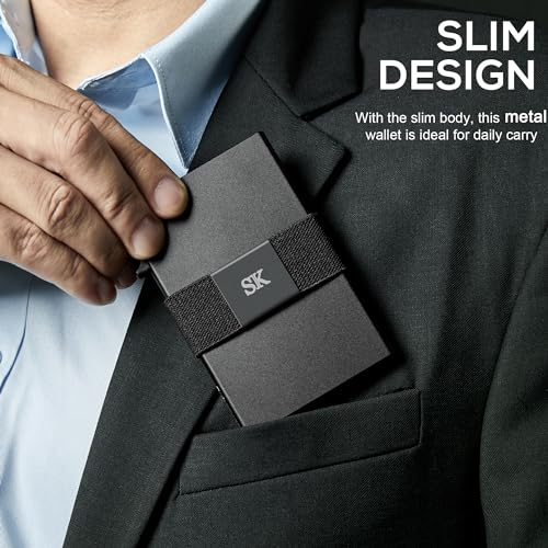 Minimalist Card Holder Wallet for Men, Aluminum Slim Metal Wallet with Money Band, RFID Blocking Pop Up Wallet, Holds 12+ Cards Plus Cash…3