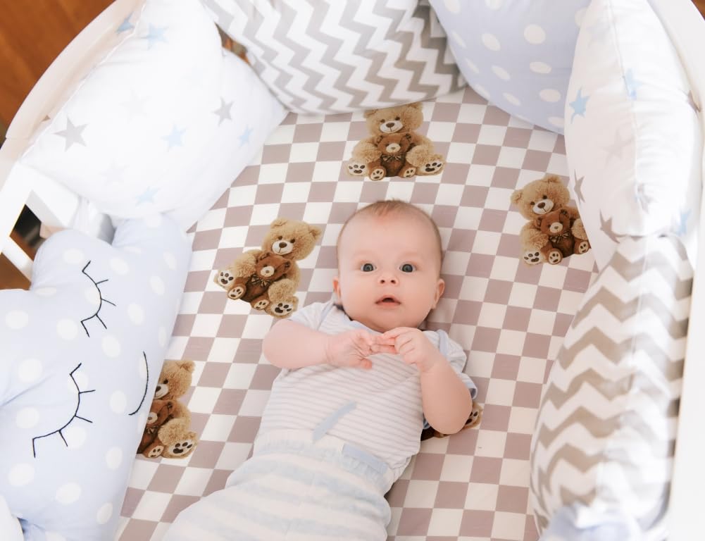 Juego de sábanas ajustadas para moisés neutros de oso y búfalo a cuadros, transpirables, unisex, para niños o niñas