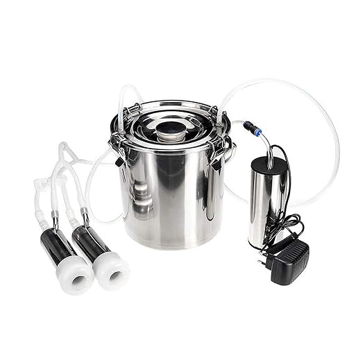Máquina de ordeño de vaca portátil eléctrica con 2 tazas de pezón, bomba de vacío ajustable, recipiente de leche de 5 L, jerseys, enanos nigerianos,