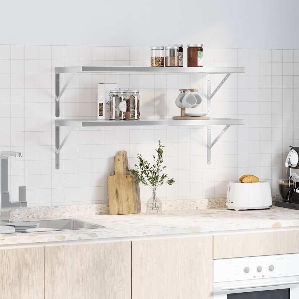 Estantería de pared, 2 unidades, 100 x 40 cm, acero inoxidable, resistente a la corrosión, para montaje en pared, soporta hasta 50 kg, ideal para salón, oficina, cocina