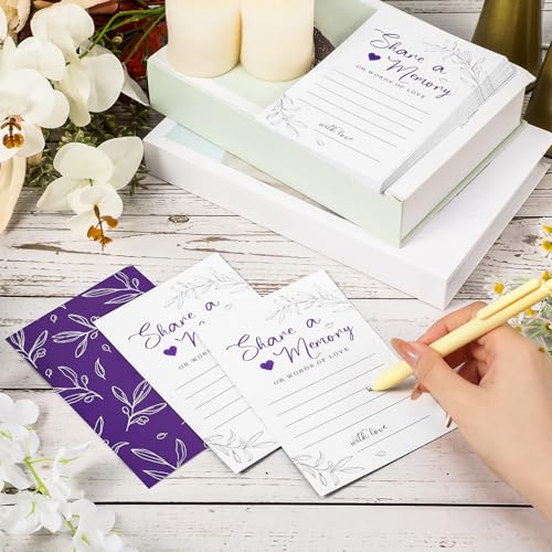 Image of Pajean 50 Pcs Greenery Share a Memory Card for Celebration of Life Cards Box with Clear Windows Memory Box for Funeral Wedding Birthday Graduation Bridal Shower Guest Card Ideas(Clear,Purple)