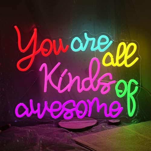 Image of You Are All Kinds Of Awesome Neon Sign Dimmable Inspirational Led Letter Light Sign for Classroom USB Powered Motivational Quote Neon Light for Dorm Bedroom Office Teen Girls Women