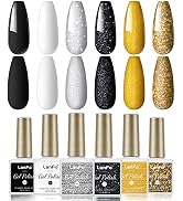 LanFo Gel Nail Polish Set, 6 Colors, Black, White Gel Polish Sliver Golden Glitter UV LED Soak Of...