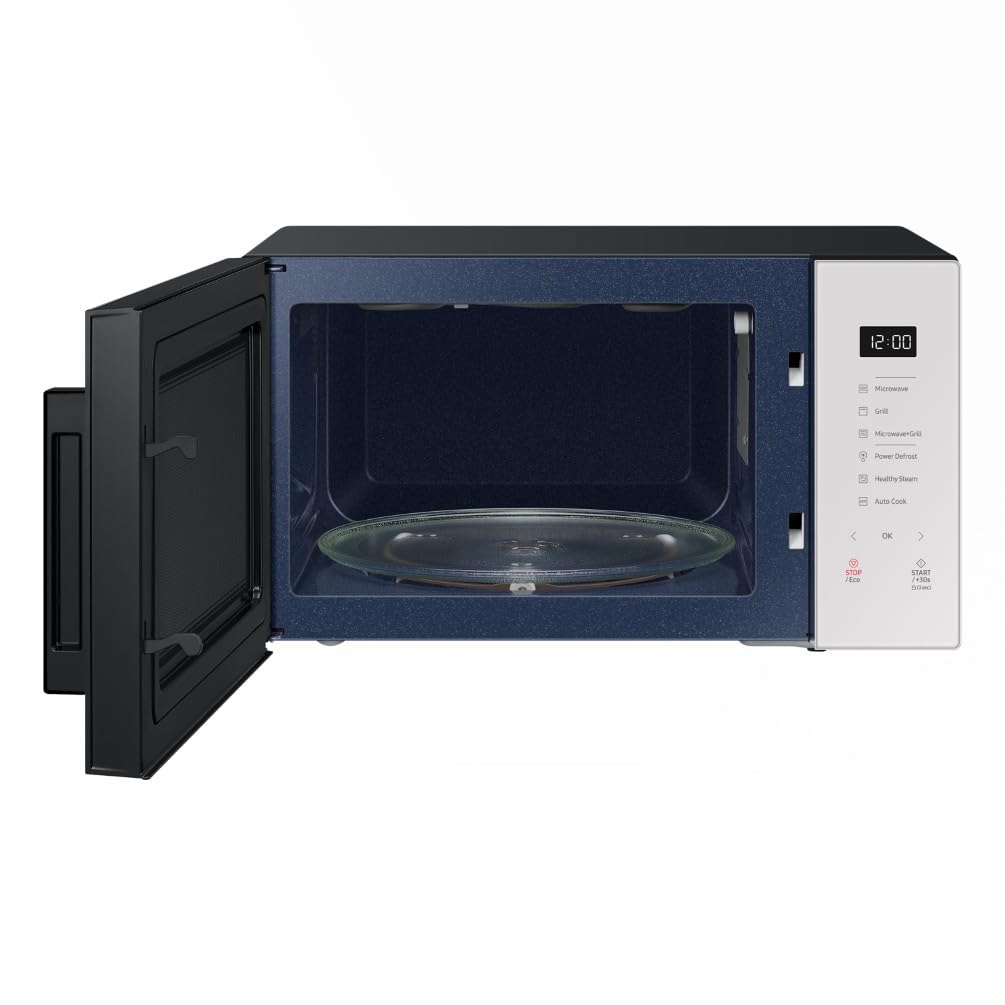 Samsung Forno a Microonde Glass Design Cottura Sana, MG30T5018UE, Vapore, Cottura Automatica, Microonde + Grill 900 W + 1500 W, 30 L, LxAxP: 52 x 30 x 42,5 cm, Porcellana