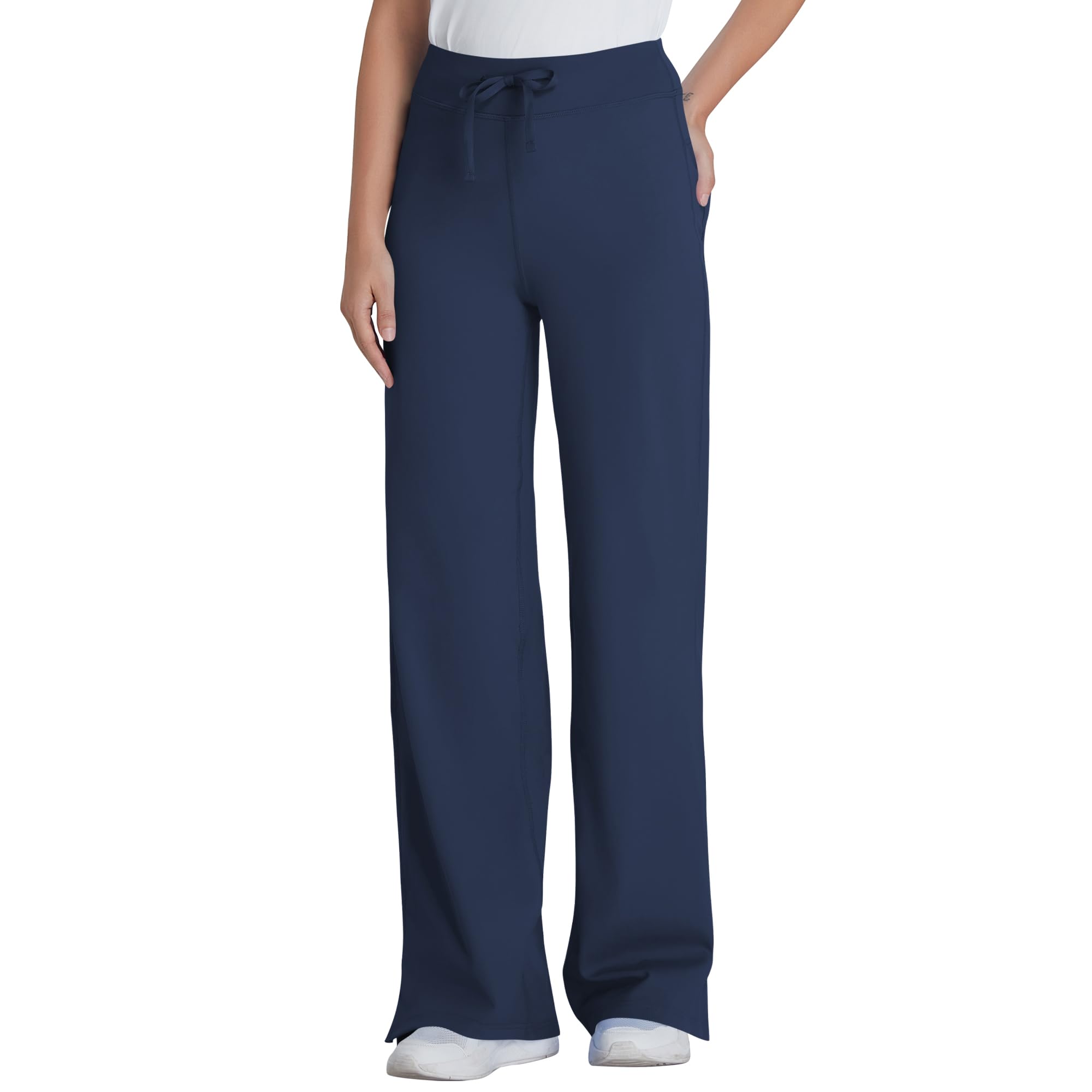 QBK Wide Leg Scrub Pants for Women - High Rise Straight Wide Leg Yoga Scrub Uniform Pants Anti-Wrinkle