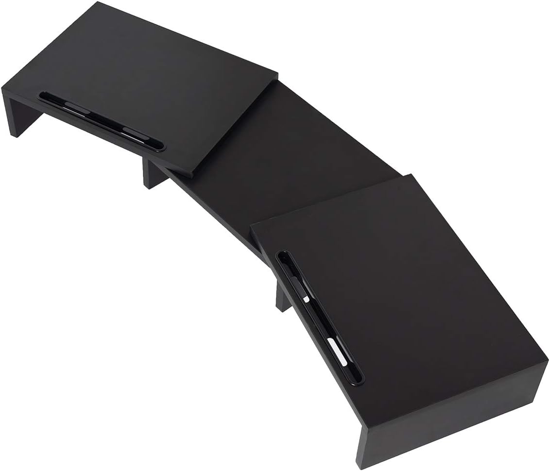 Dual Monitor Stand Riser, 3 Shelf Monitor Stand Riser with Adjustable Length and Angle, 2 Extra Functional Slot Desktop Organizer Stand