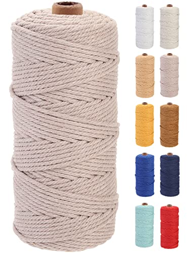 GOHOF Macrame Cord 3mm x 100m Premium Cotton Macrame Rope, 4 Strand Twisted Soft Cotton Cord