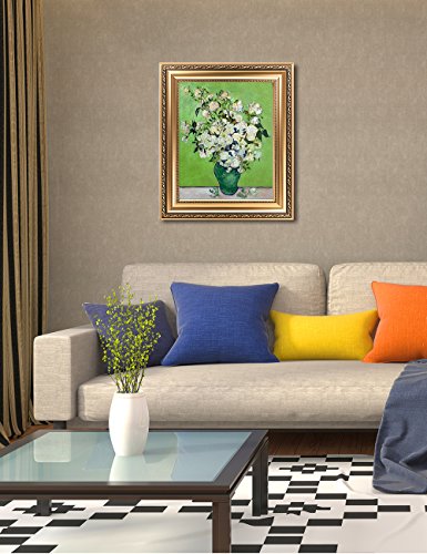 Decorarts - Pink Roses In A Vase, Vincent Van Gogh Art Reproduction. Giclee Prints Match With Golden Framed For Wall Decor. Picture Size: 20X16 In, Framed Size: 26X22 In #TOP1