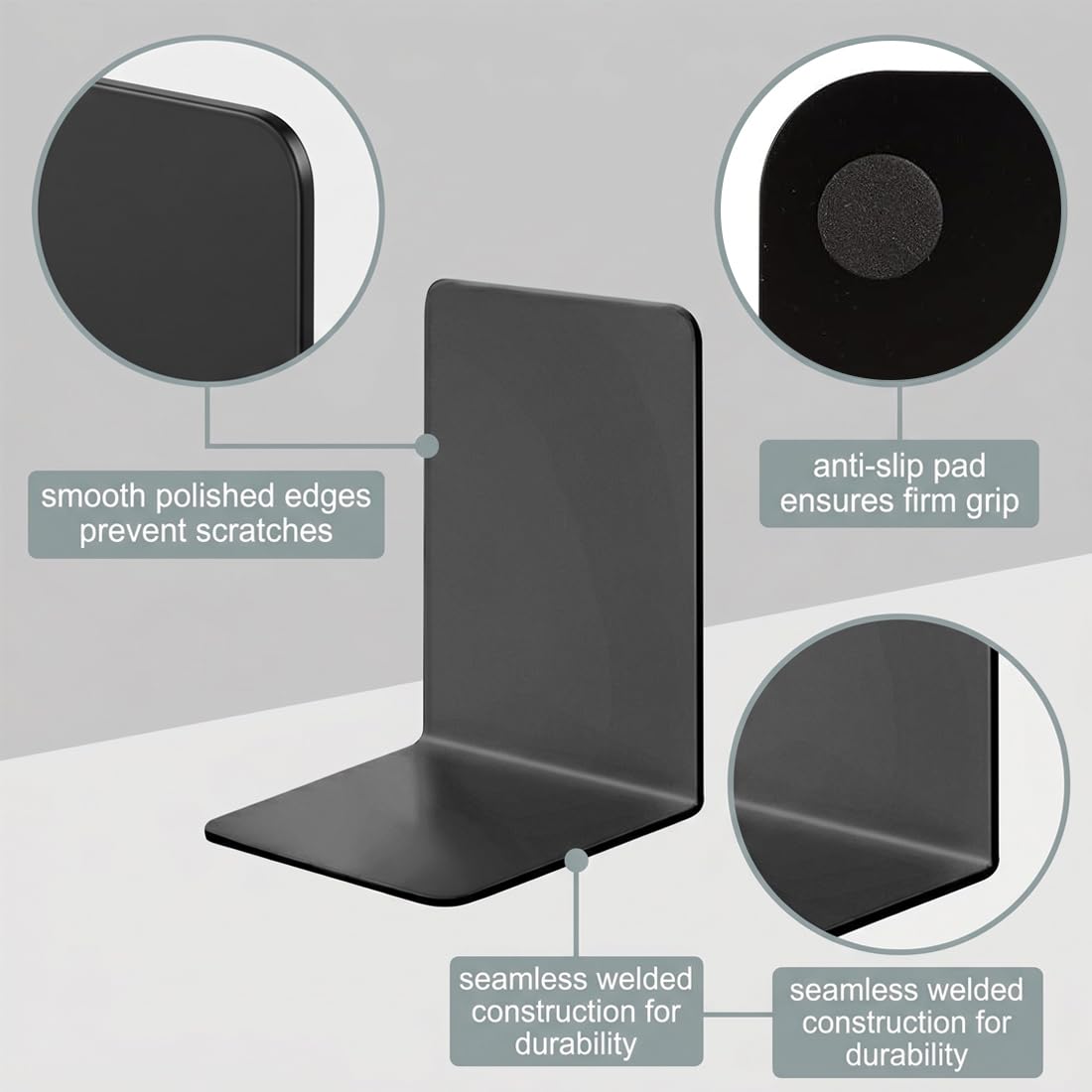 Fermalibri in metallo nero 17 x 12 x 11,8 cm antiscivolo 6 pezzi per libreria