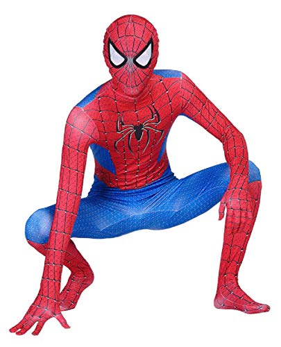 Miscoloor Cosplay Costume Combinaison Jumpsuit avec Masque Spider-Man Superhero Costume Classique pour Adulte Carnaval Halloween Party Cover