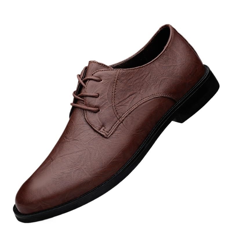 Fashionable Solid Mens Leather Shoes Casual Business Dress Oxford Shoes British Style Lightweight Lace Up Loafers