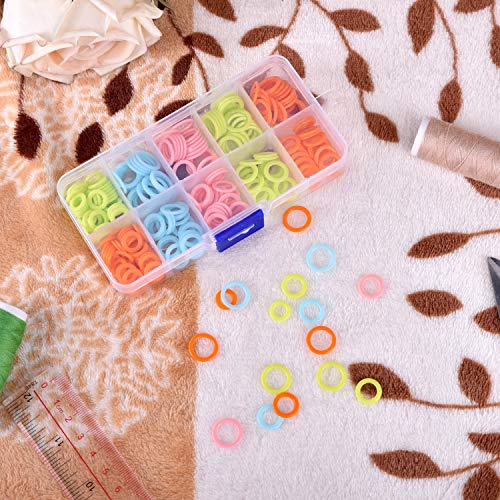 240 Pieces Knitting Stitch Marker, Plastic Smooth Coloured O-Rings With Clear Storage Box, Crochet Ring Assorted Knitting Needle Clip Multiple-Size #TOP4
