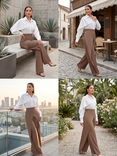 Image of GRECIILOOKS Trousers for Woman | Womens High Rise High Waist Flared Korean Style | Formal Pant for Women Office Wear| Track Pants for Womans Elegant for College & Events (Available in Plus Size)