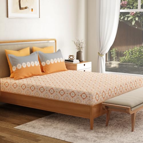 Image of Mytrident Bedsheet for Double Bed King Size |108 inch x 108 inch | Meadow Brown | 120 TC Flatsheet with 2 Pillow Covers| 100% Cotton Bedsheet for King Size Bed | Everyday Collection