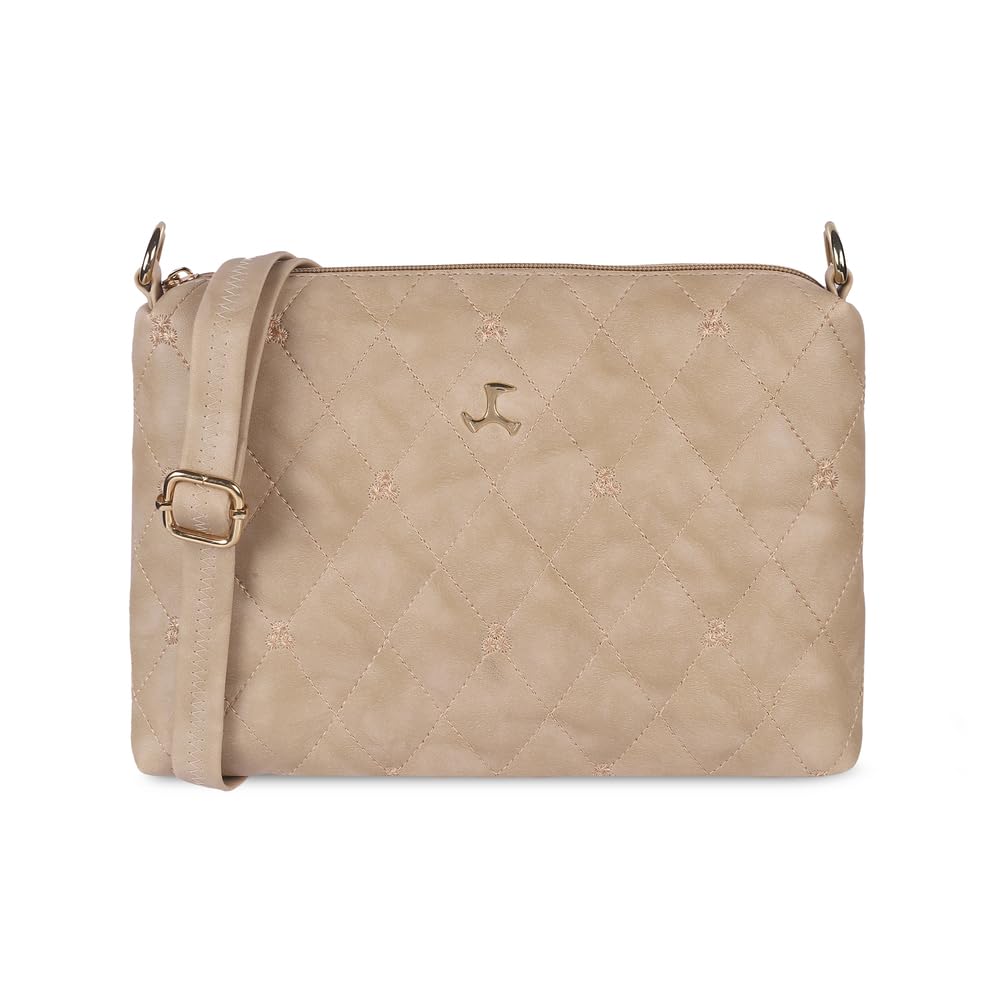 Mochi Women's Beige Faux Leather Quilted Sling Bag with Adjustable Strap (66-7354)