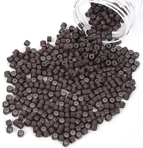 Vlasy 500 Pcs 4mm Micro Rings Silicone Beads for Hair Extensions Silicone Lined Micro Links Nano Beads (Brown)