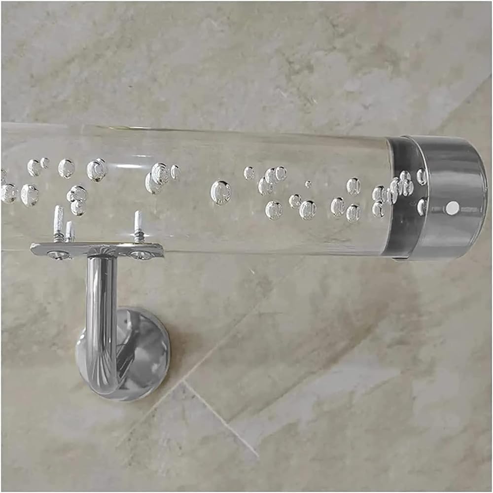 GOUZIBHD Transparent Acrylic Handrails for Stairs,Inside/Outdoor Banister Railing Wall Mounted Grab Bar with Fittings,1.64ft-4.6ft,for Elderly Disabled(Size:1.64ft/50cm,Color:Silver Bracket)