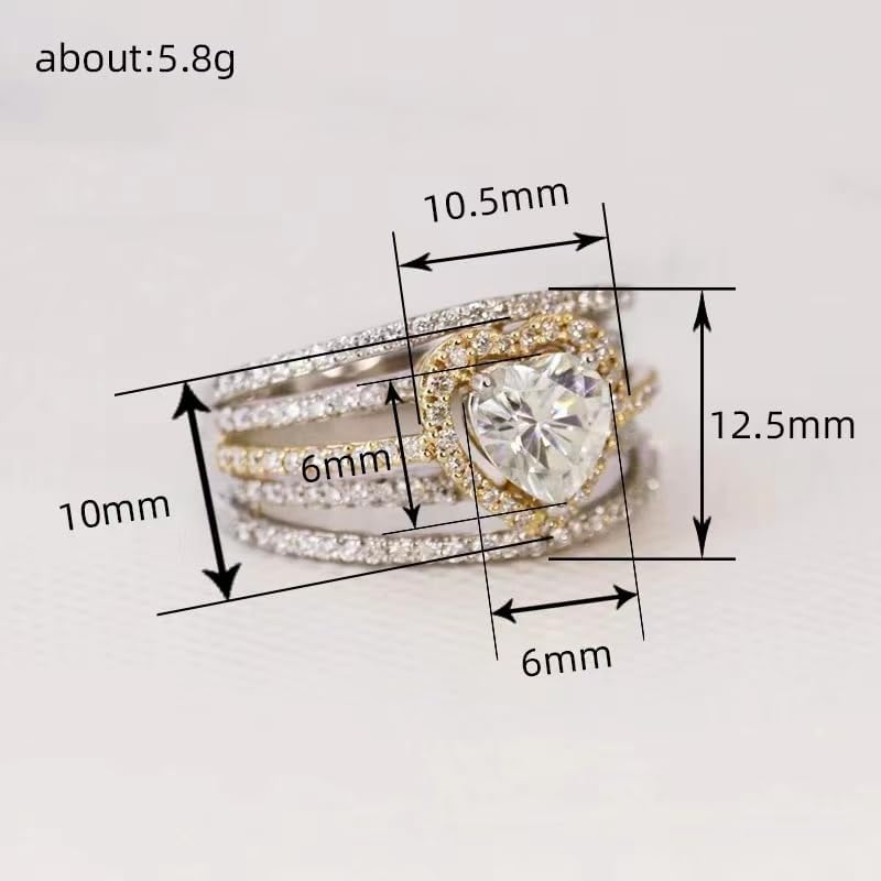 ENDLESSNESS & ETERNITY Heart-shaped Simulated Diamond14K Gold Plated CZ Cubic Zirconia Wedding Band Ring Cocktail Statment Band Ring - Image 5
