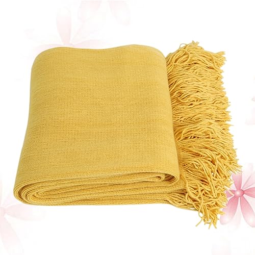 Plaid jaune uni Veemoon couverture décorative à franges style épuré pour maison - 5