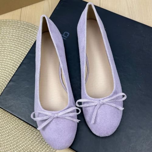 Image of TN TANGNEST Women's Velvet Flats Round Toe Ballet Shoes | Elegant Bowknot Flats Comfortable Casual Slip On Flats for Work