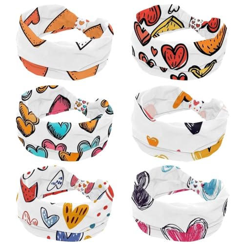 Bandeau cheveux femme pour le sport : lot de 6 avec motifs cœurs