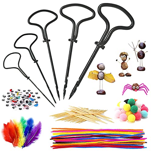 WOKICOR Juego de Brocas de Castaña, 255 Piezas Juego de Manualidades de Castañas,Brocas de Castañas para Niños, Juego de Suministros de Arte para Niños, Divertido DIY Creación Juguetes Cover