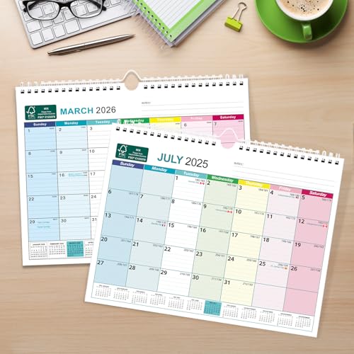 boct wall calendar 2025-2026 - includes july 2025 to december 2026-18 monthly daily planner 13 x 96 inches julian dates for new year christmas gifts