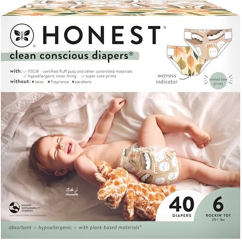 Image of The Honest Company Clean Conscious Diapers | Plant-Based, Sustainable | Fall '24 Limited Edition Prints | Club Box, Size 6 (35+ lbs), 40 Count