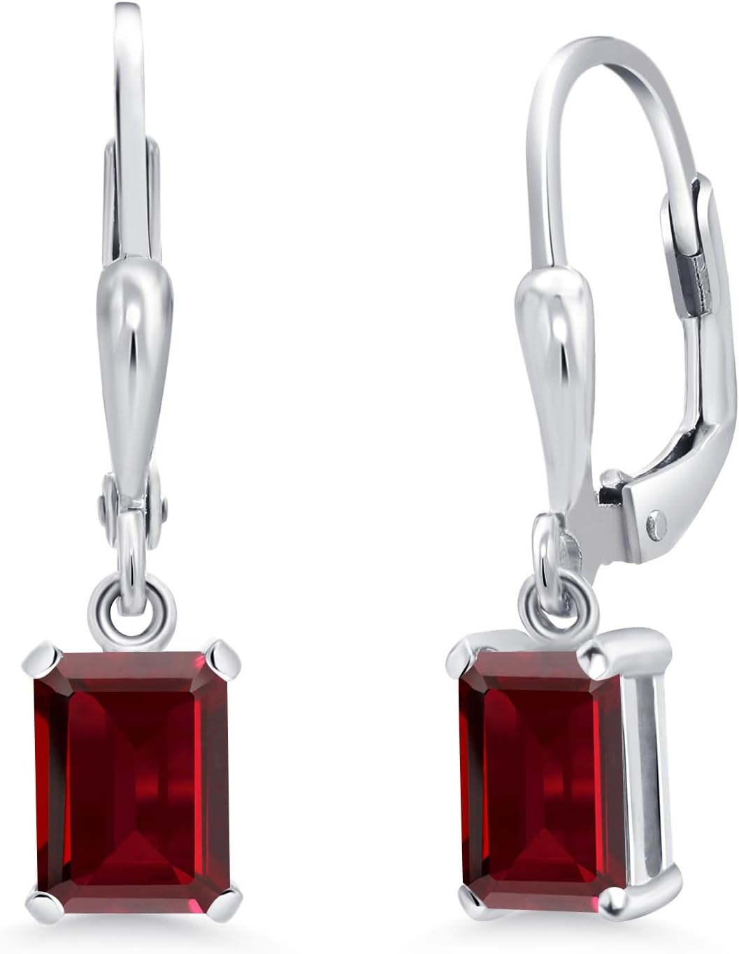 Gem Stone King Drop Dangle Leverback Earrings for Women | 925 Sterling Silver | Gemstone Birthstone | 7X5MM Emerald Cut | Fine Jewelry Gifts for Her Mom Women Wife