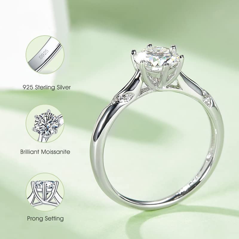 Christmas Gifts for Wife White/Pink/Yellow/Green/Black/Blue Moissanite Rings Wedding Promise Ring for Her 18K White Gold Plated 925 Sterling Silver 1.0ct Round Lace Design Moissanite Rings for Women (Size 5-10)4