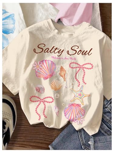 Image of RoseSeek Girl's Shirts 3 Packs Star Butterfly Graphic Tees Crew Neck Short Sleeve T Shirt Casual Tops