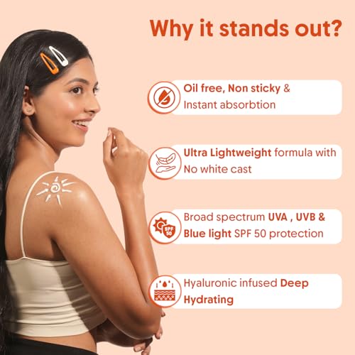 Image of Aravi Organic Oil-Free Sunscreen Body Lotion SPF 50 PA++++ With New-Age UV Filters | (In-Vivo) Dermatologically Tested | Hydrating, Lightweight & No White Cast | UVA /UVB & Blue Light Protection | Niacinamide & Hyaluronic Acid | Sunscreen For Oily & Dry Skin | 100ml