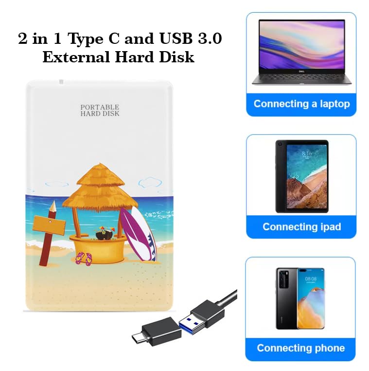 Image of GAZELLE Ultra Slim Portable External Hard Drive, 2 in 1 Type C and USB 3.0- for PC, Mac, Laptop, PS4, Xbox one, Xbox, Tablet, ipad, Mobile (320GB, Beach)