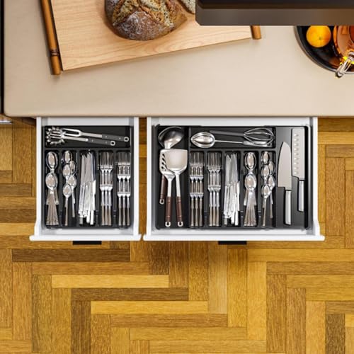 Range-ustensiles extensible et range-couverts pour tiroir de cuisine - 6