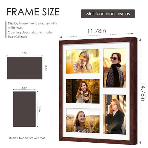 Image of DUENPY 11x14 Collage Picture Frame 4x6 Collage Picture Frame Displays Five 4x6 inch Photos or 11x14 (Without Mat) Wall Decor Wall Hanging or Tabletop Redwood