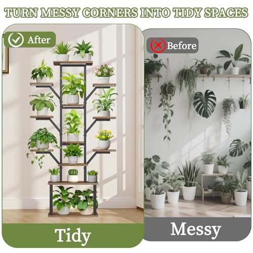 Image of Plant Stand Indoor with Grow Lights - 12 Tiered Metal Plant Shelf with Drawer, 65 inch Large Plant Stand for Indoor Plants, Holds 16 Plant Pots, Flower Holder Plant Rack for Living room, Patio, Bedroom