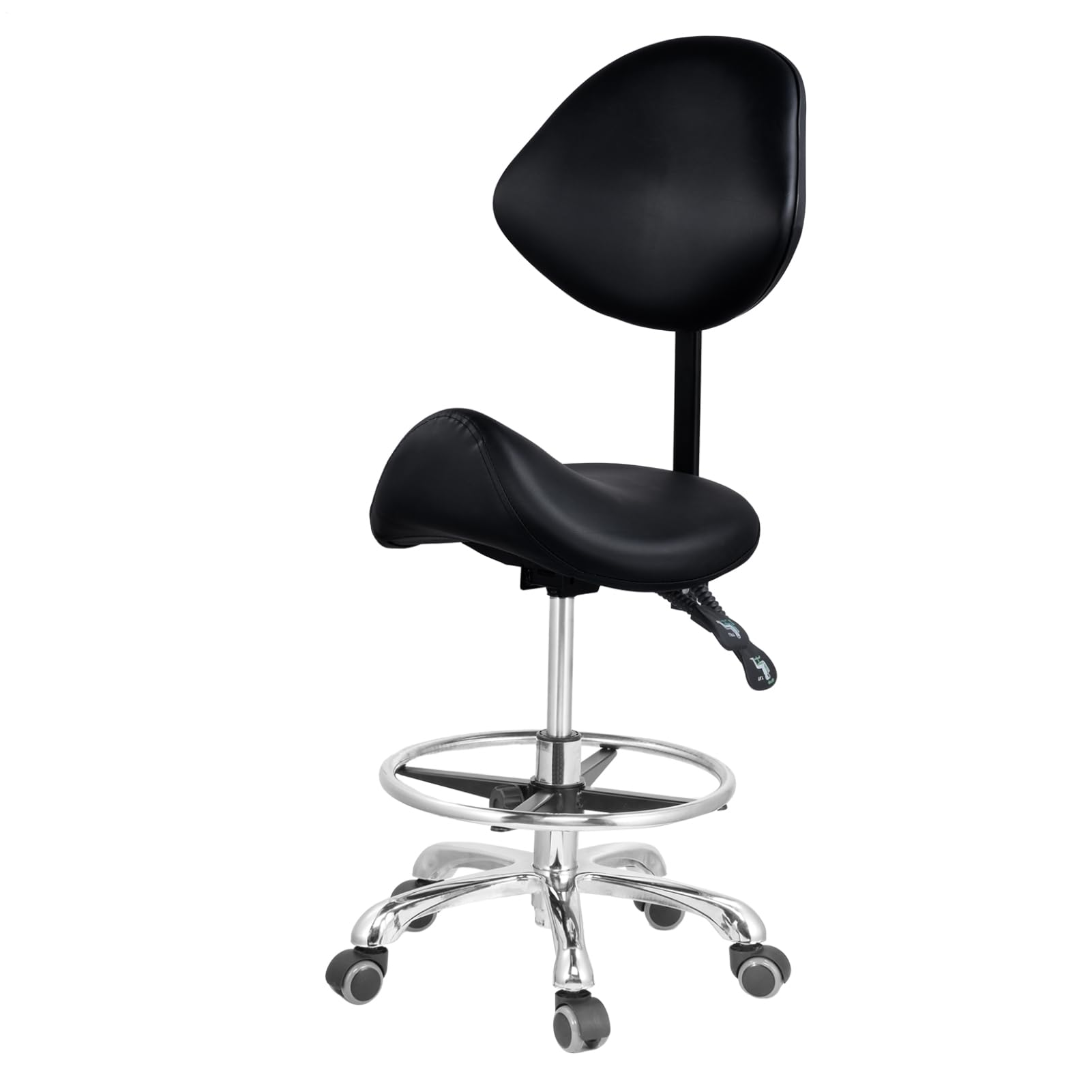 Genérico Taburete con Respaldo y reposapiés, Giratorio hidráulico de Alta Resistencia, Altura Ajustable, Silla para salón, SPA, estética, masajes, clínica dentals y Oficina en casa - Negro