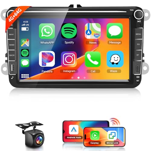 【4+64G】 Hodozzy Carplay Autoradio pour VW Passat Golf Seat Altea Skoda Octavia avec USB/USB-C/GPS/WiFi, VW Autoradio 7 Pouces 2 Din Bluetooth avec Android Auto/32...