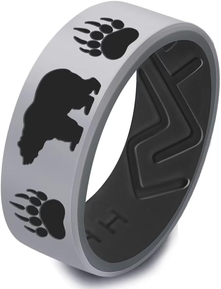 XAHH Silicone Ring for Men Women,Outdoor Hunting Bear Ring, Rubber Wedding Bands Animal Jewelry