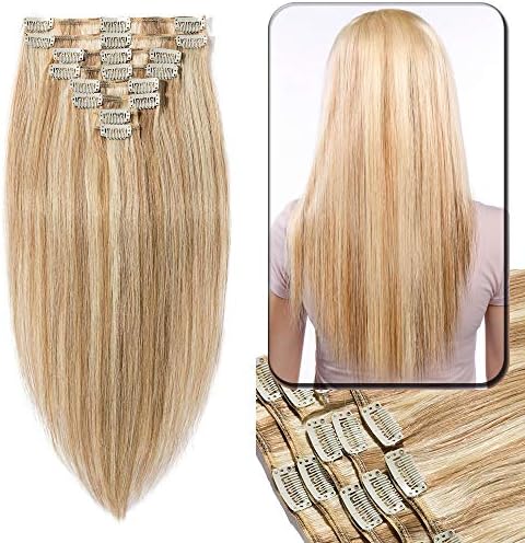 Clip in Hair Extension Human Hair 8 Pcs Full Head - 100% Real Remy Hair Straight Standard Weft (13"-80g, #2 Dark Brown)